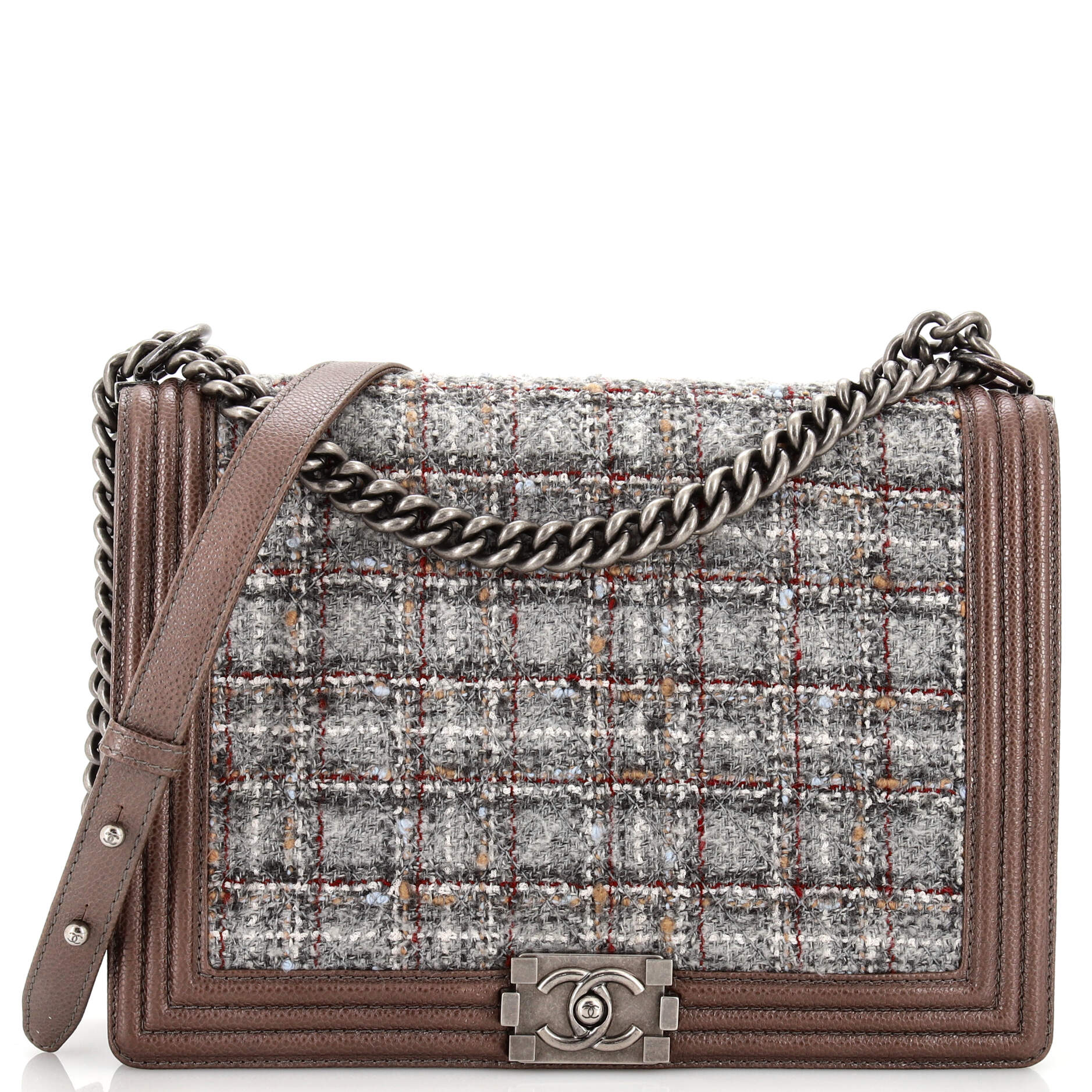 CHANEL Boy Flap Bag Quilted Tweed Large