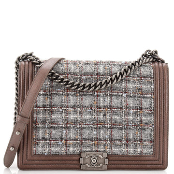 CHANEL Boy Flap Bag Quilted Tweed Large