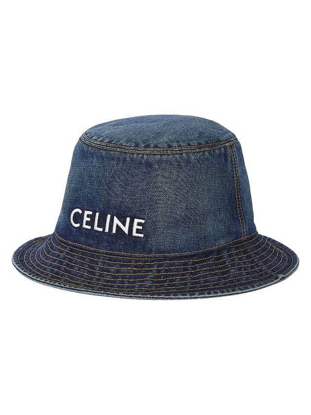 CELINE Embroidered Logo denim bucket hat navy