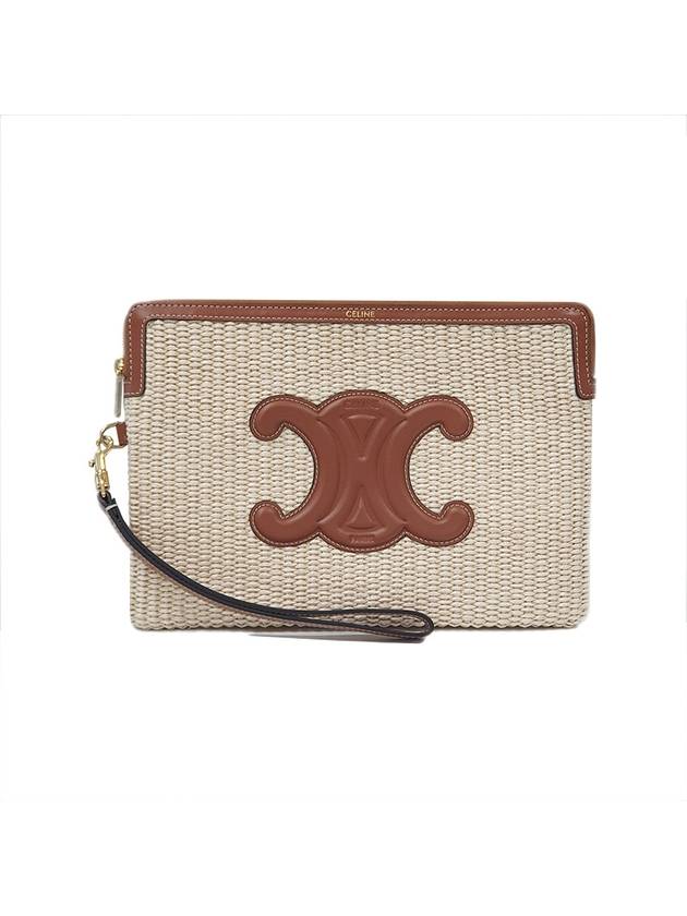 CELINE Triomphe Raffia Effect Small Pouch Bag Tan Natural
