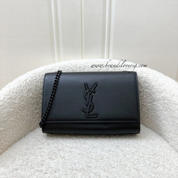 Saint Laurent YSL Small Kate So Black Flap / Clutch Bag with Chain in Black Grained Calfskin and BHW