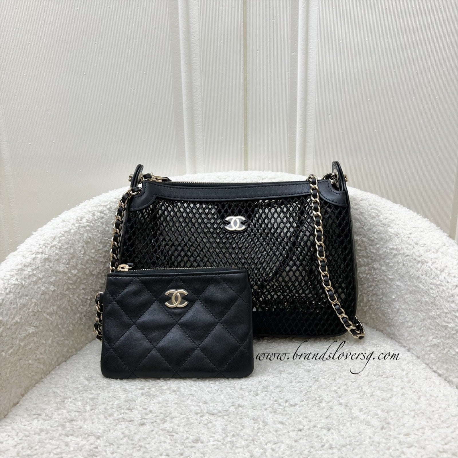 Chanel 25S Clutch on Chain in Black Mesh and LGHW