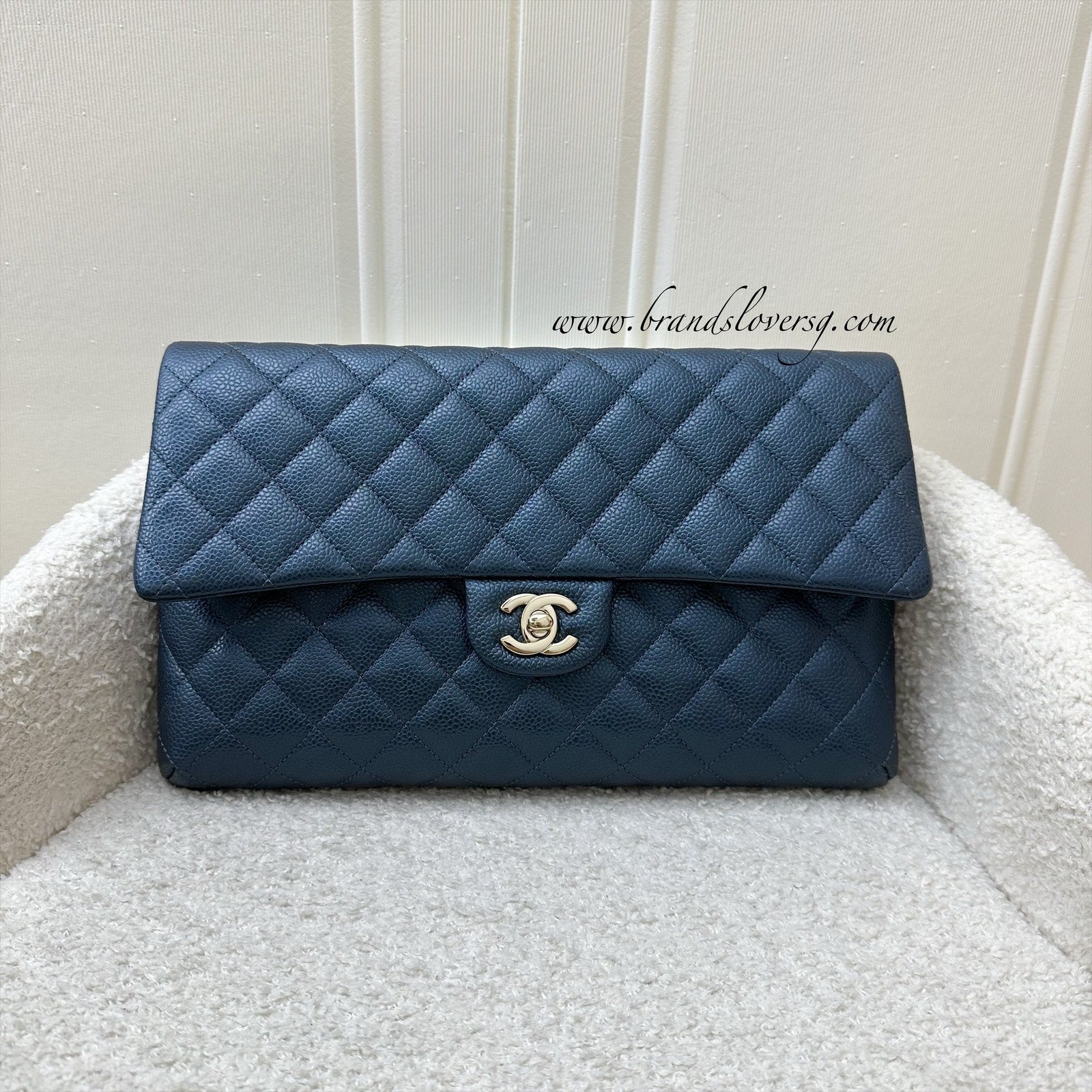 Chanel Timeless Clutch in Iridescent Blue Caviar and LGHW