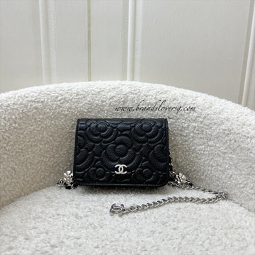 Chanel 20K Camellia Micro Flap / Clutch on Chain Belt Bag in Black Caviar and SHW