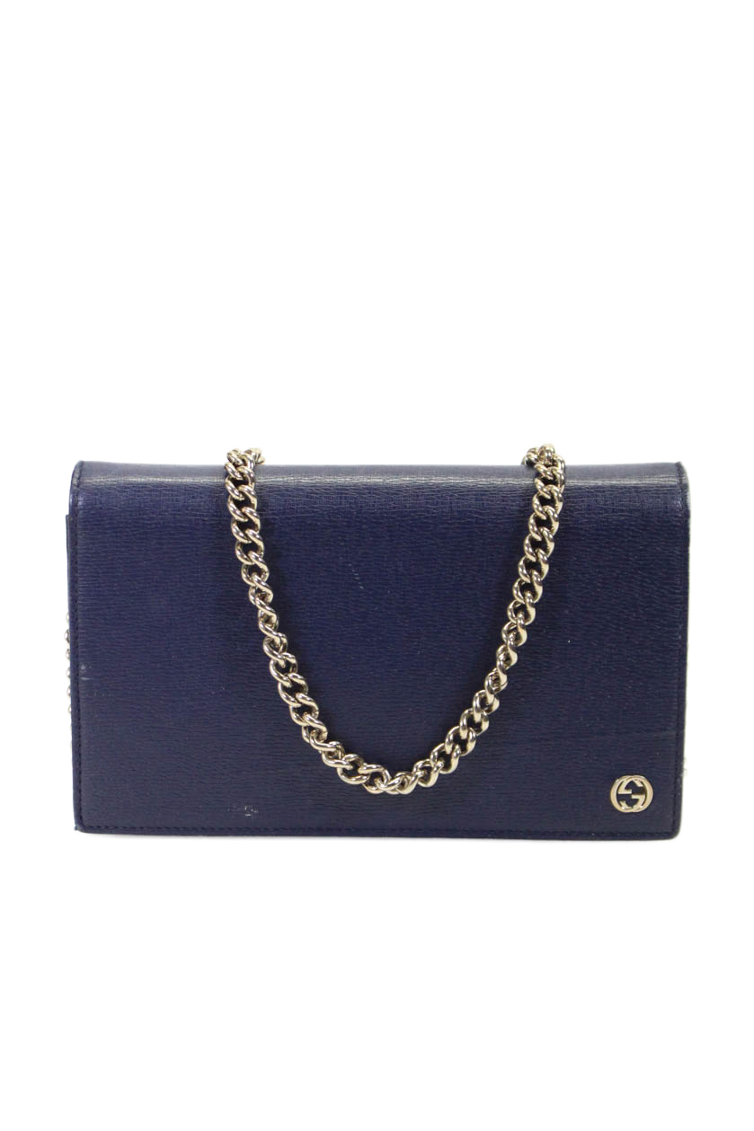 Gucci Womens Navy Blue Betty Leather Flap Card Holder Clutch Crossbody Bag Handbag