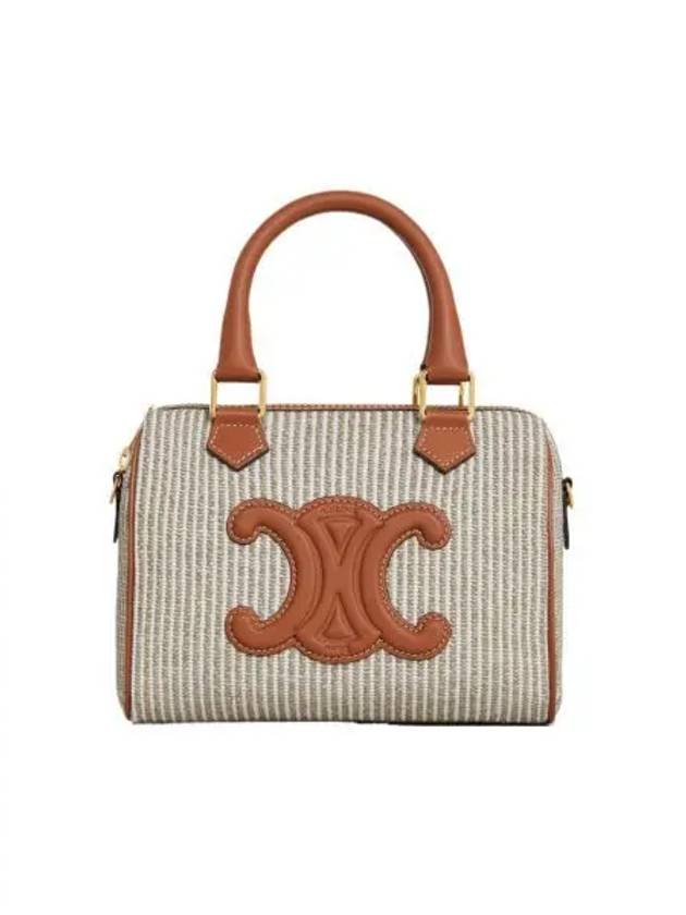 CELINE Small Boston Stripe Textile Calfskin Cross Bag Beige