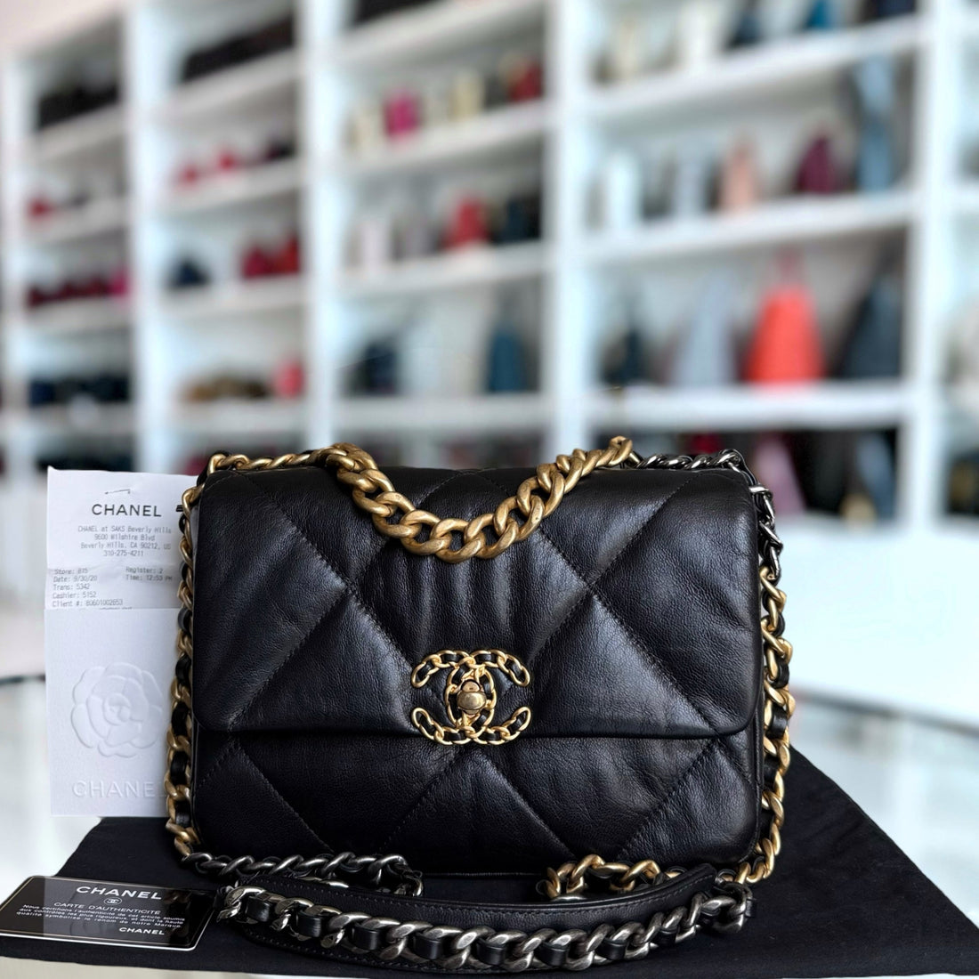 Chanel 19 Bag C19 Small - Quilted Goatskin Black Gold Two-tone Hardware Series 30
