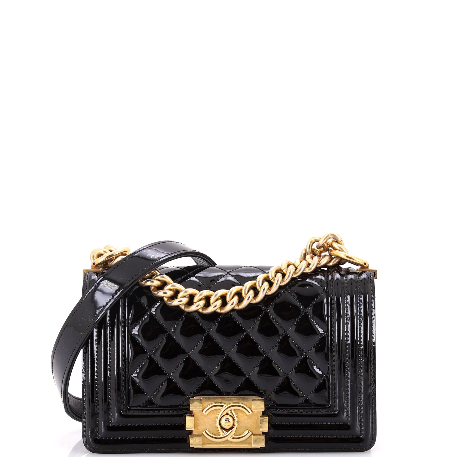 CHANEL Boy Flap Bag Quilted Patent Small
