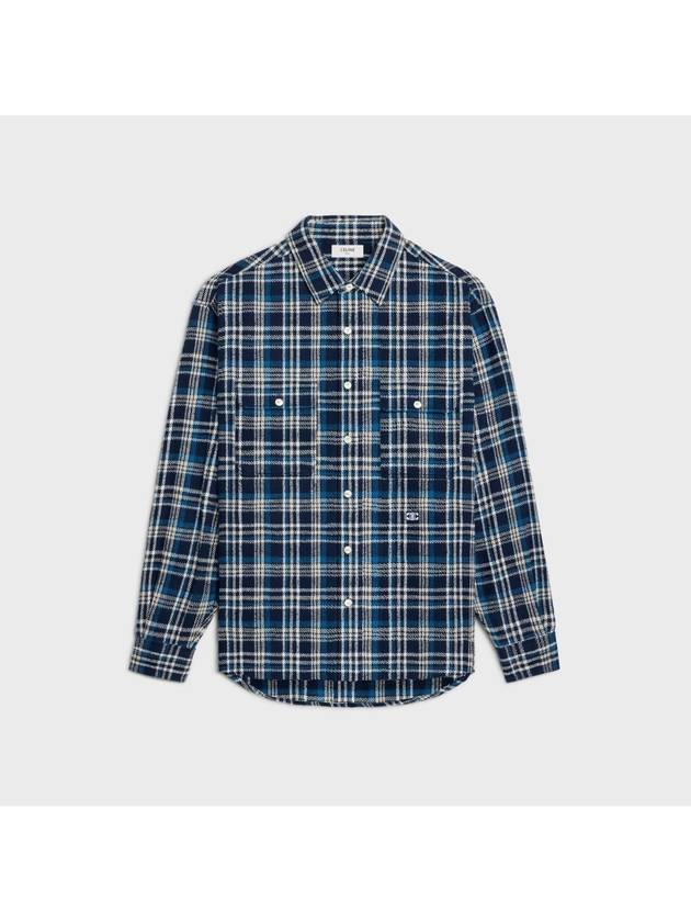 CELINE Loose Lumberjack Check Cotton Long Sleeve Shirt Navy