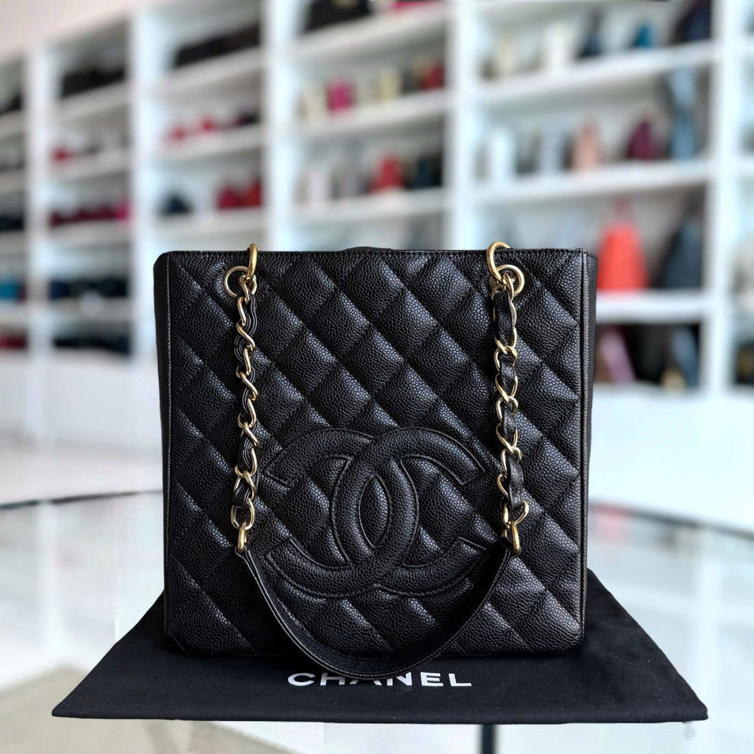 Chanel PST Petite Shopping Tote - Caviar Quilted Black Gold Hardware Series 12