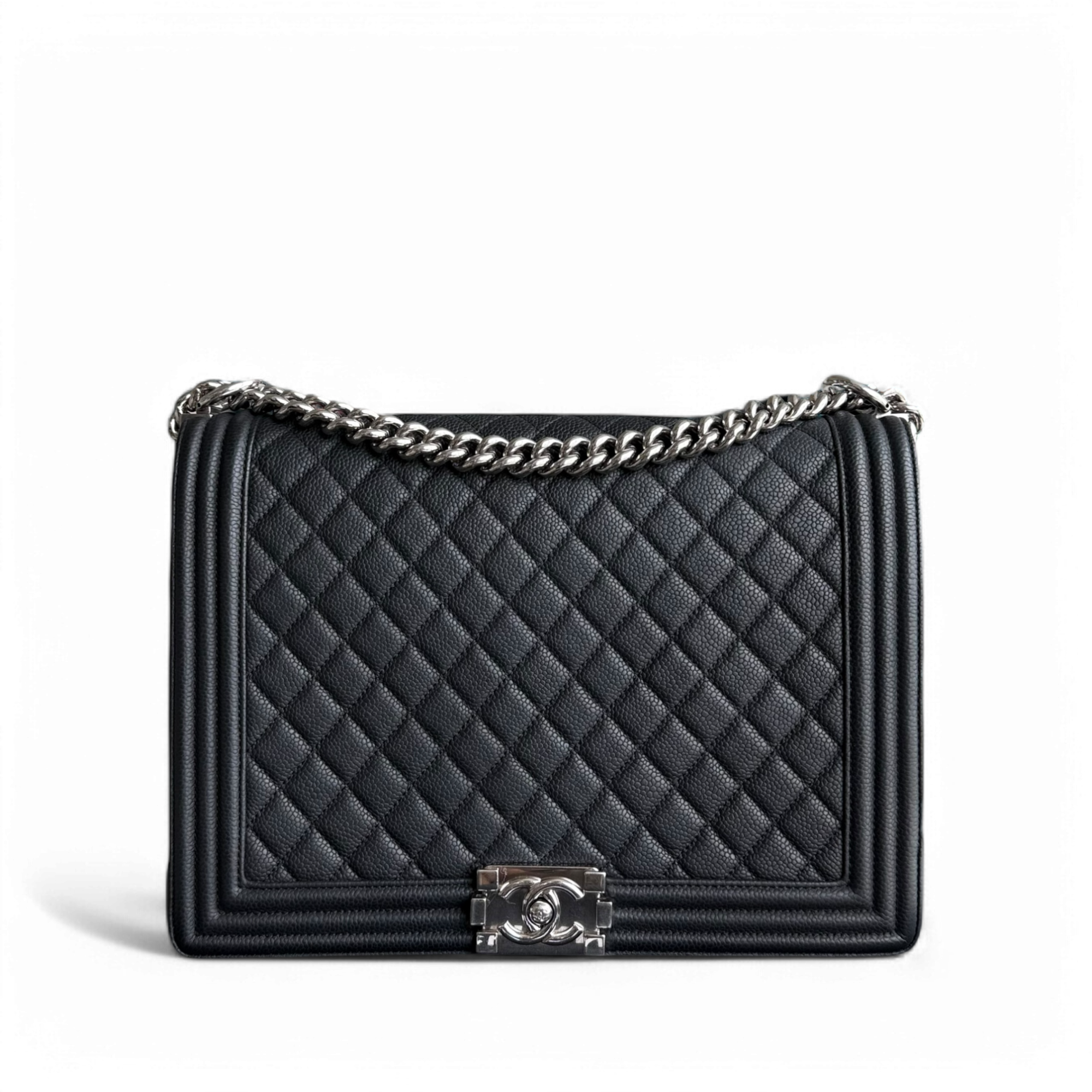 Chanel Boy Large - Caviar 30CM Quilted Black Silver Hardware Series 17