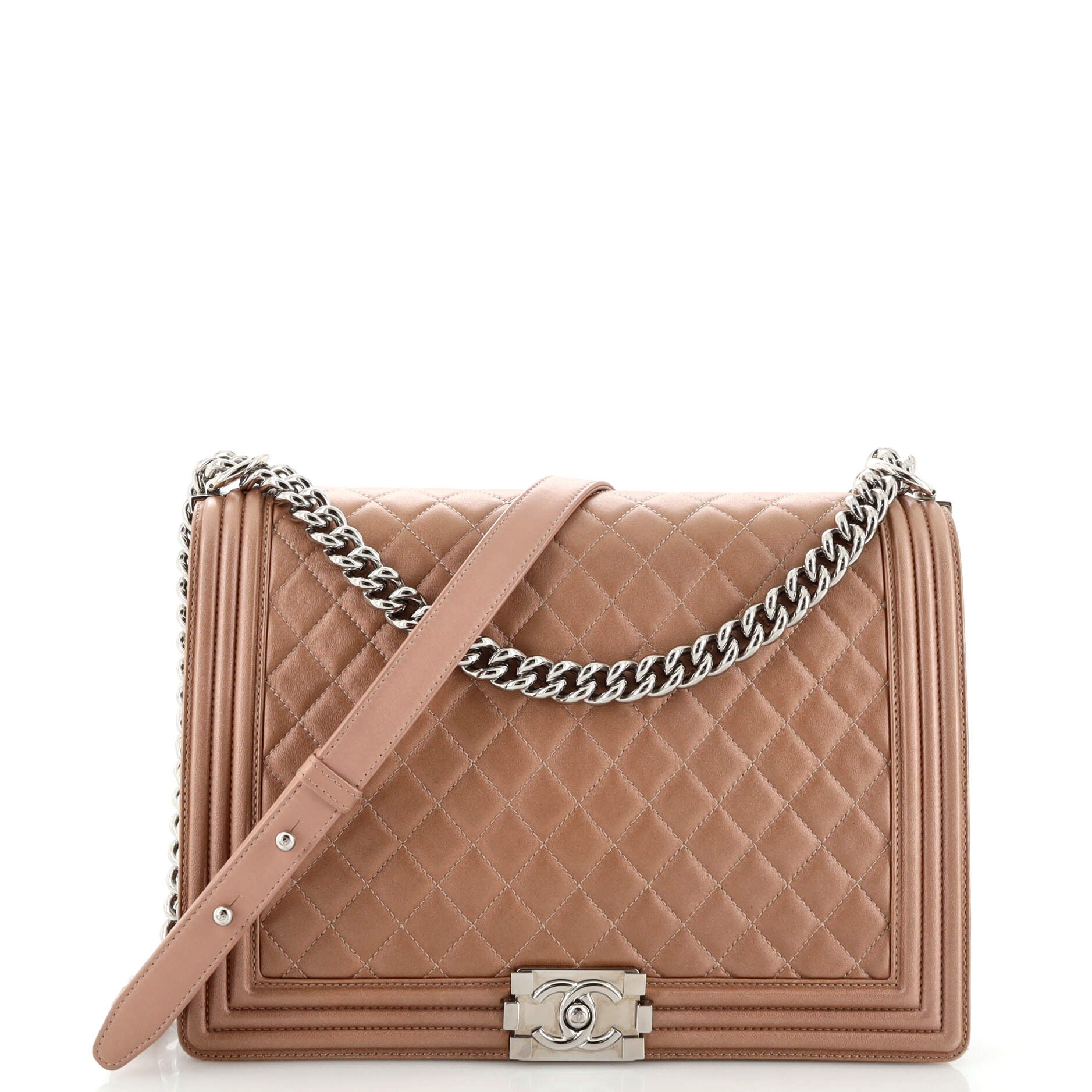 CHANEL Boy Flap Bag Quilted Metallic Calfskin Large