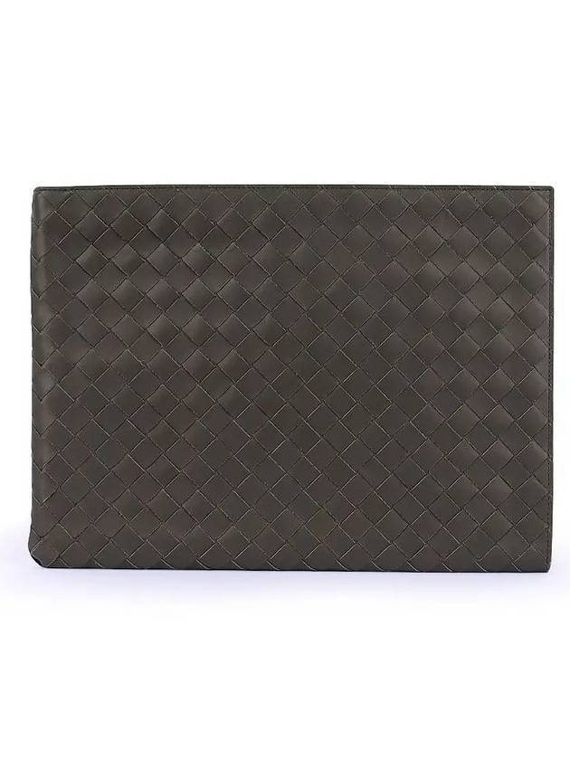 Bottega Veneta Intrecciato Half Zip Clutch Bag Brown