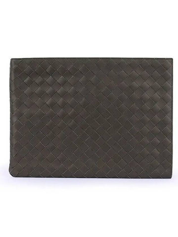 Bottega Veneta Intrecciato Half Zip Clutch Bag Brown