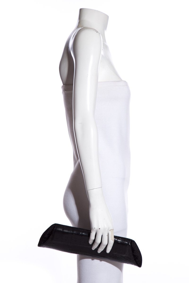 Nancy Gonzalez Black Crocodile Envelope Clutch