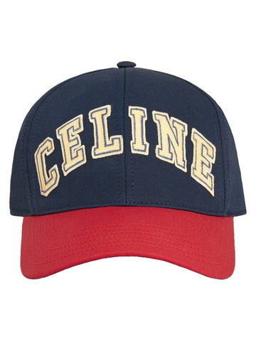 CELINE Cotton College Ball Cap Navy Red