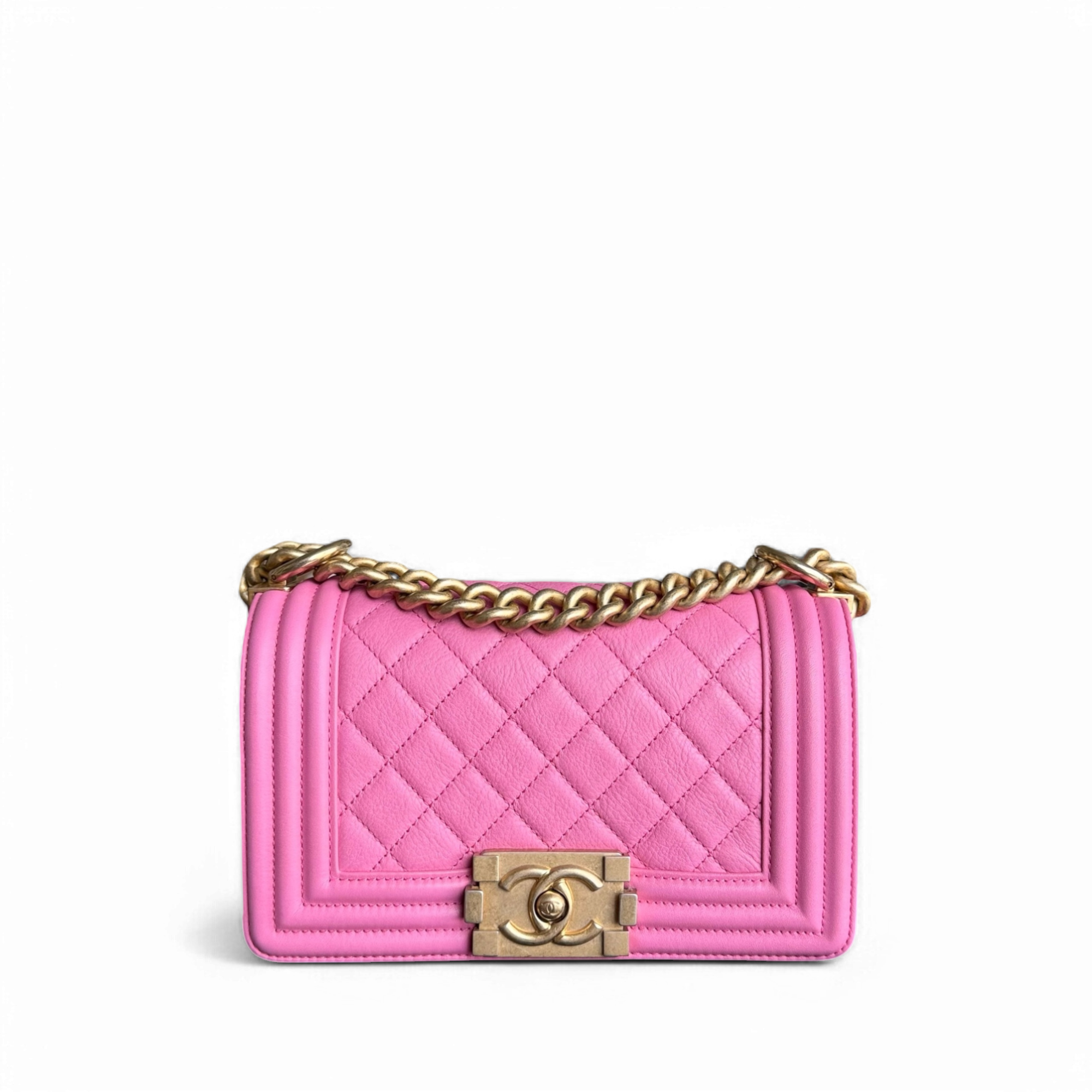 Chanel Boy Small - 20CM Quilted Calfskin Pink Gold Hardware Series 26