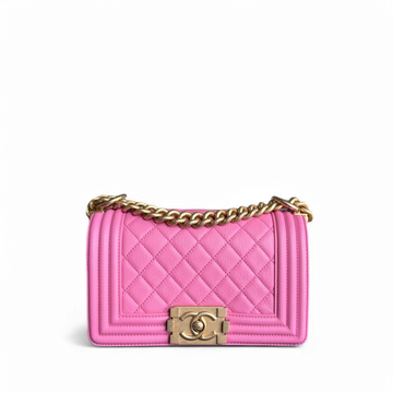 Chanel Boy Small - 20CM Quilted Calfskin Pink Gold Hardware Series 26