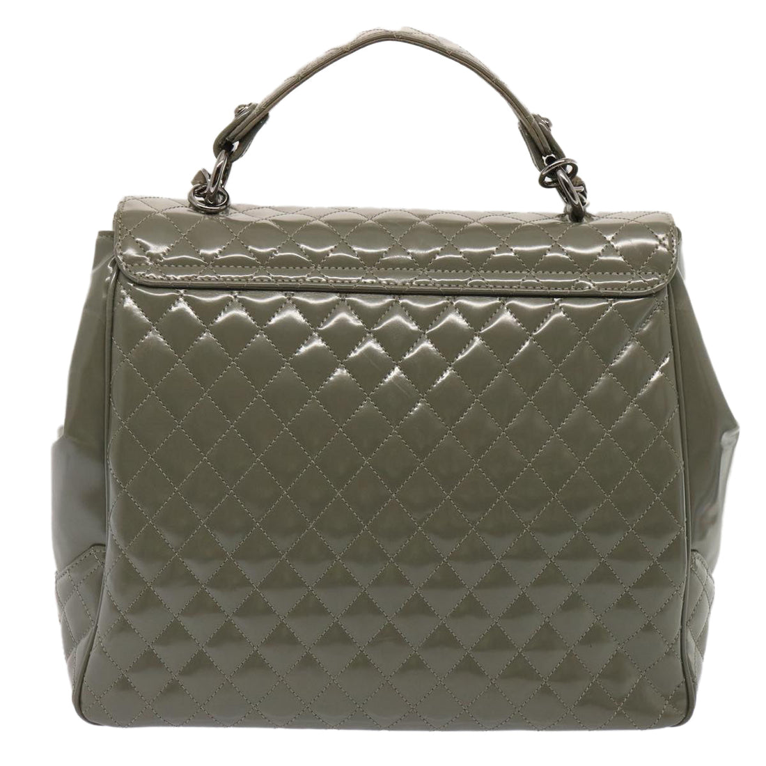 Top Quality Chanel Matelasse Turn Lock Hand Bag Enamel 2way Gray CC Auth ep4178