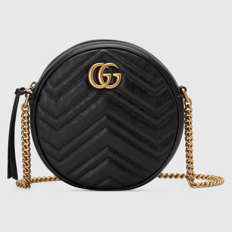 Gucci GG Marmont Mini Round Shoulder Bag Black Leather