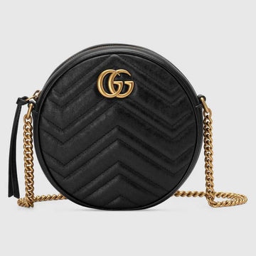 Gucci GG Marmont Mini Round Shoulder Bag Black Leather