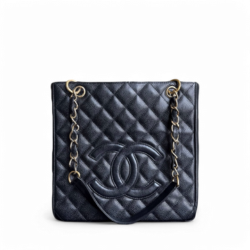 Chanel PST Petite Shopping Tote - Caviar Quilted Black Gold Hardware Series 8