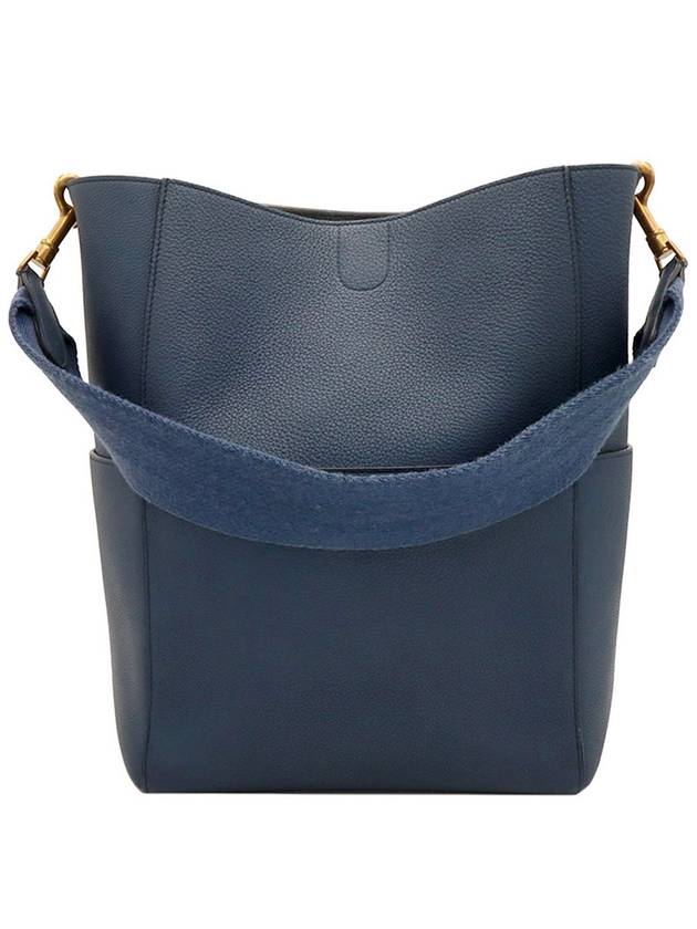 CELINE Deep blue calfskin single medium bucket shoulder bag 189593AH4