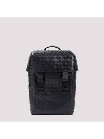 Bottega Veneta Intrecciato Flap Backpack Mat Black