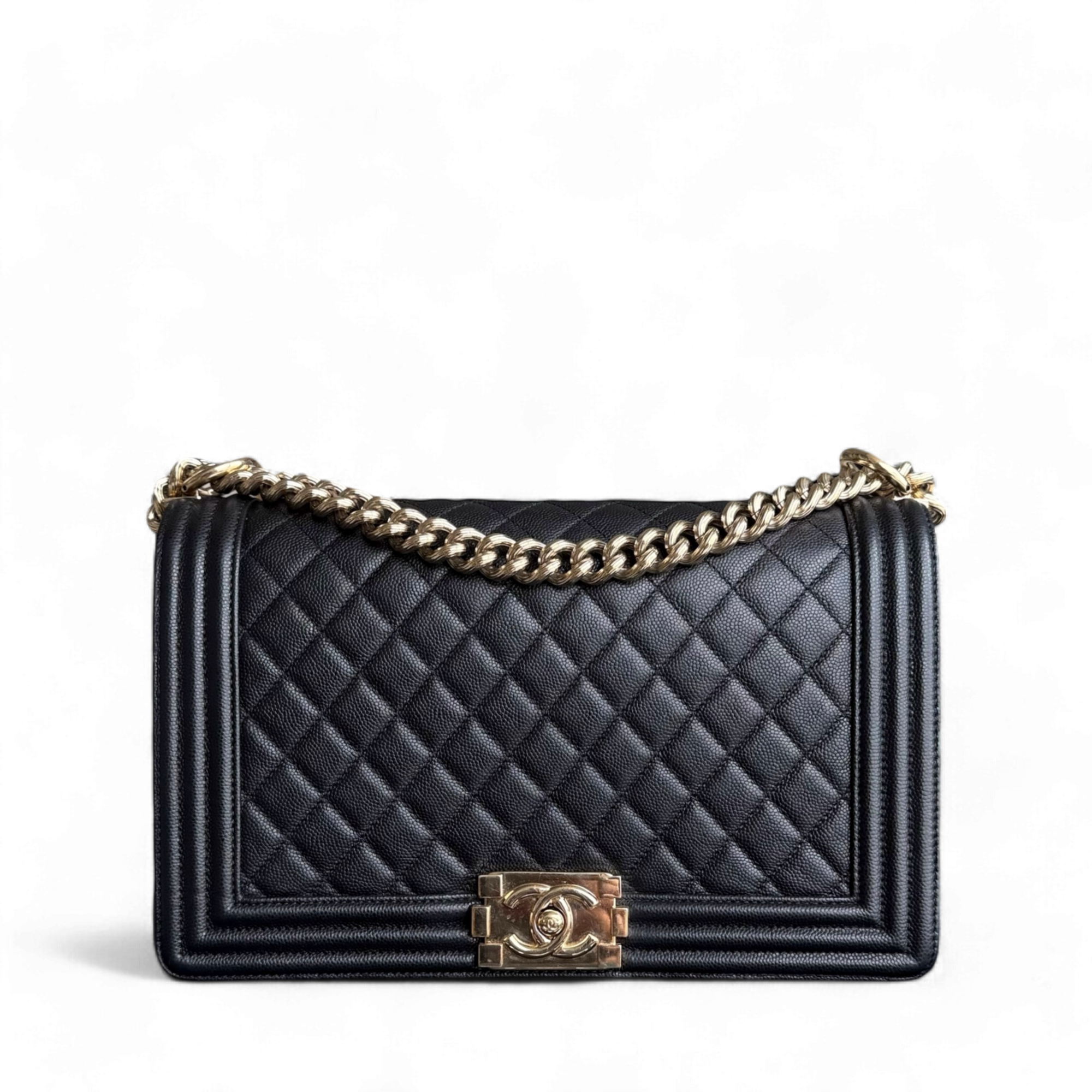 Chanel Boy New Medium - Caviar 28CM Quilted Black Gold Hardware Series 23