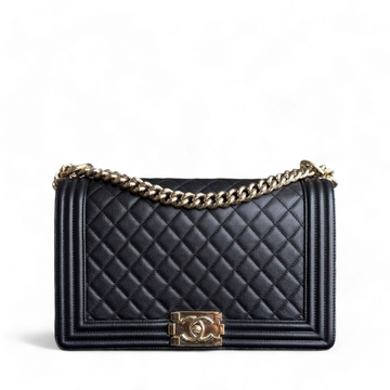 Chanel Boy New Medium - Caviar 28CM Quilted Black Gold Hardware Series 23