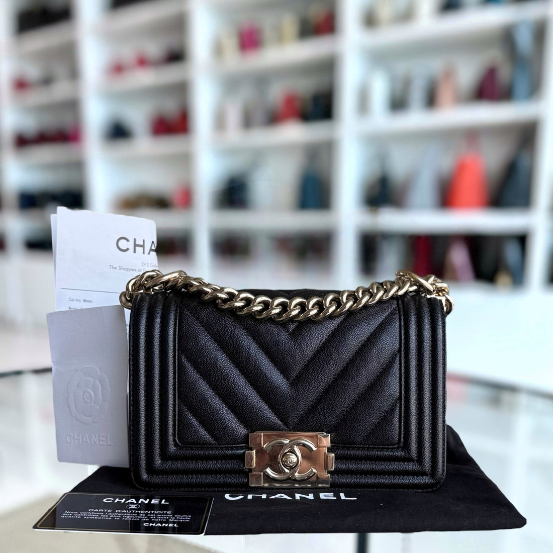 Chanel Boy Small - Caviar 20CM Chevron Black Gold Hardware Series 27