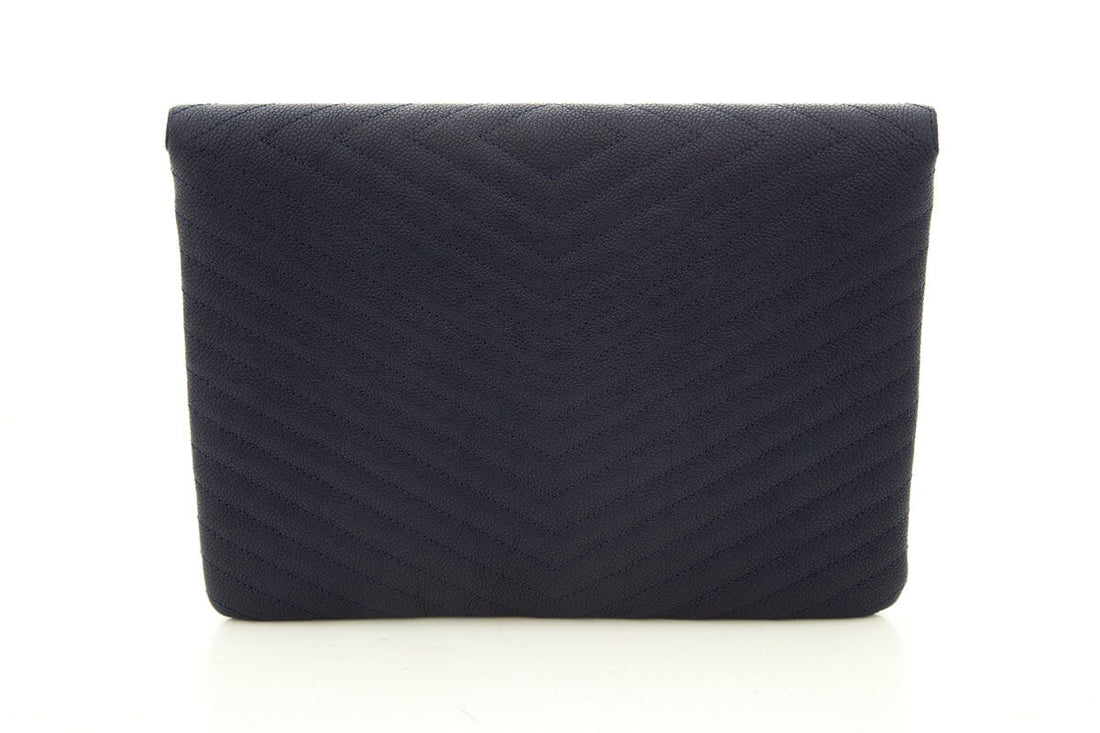 Chanel 2017  Navy Caviar Chevron O Clutch