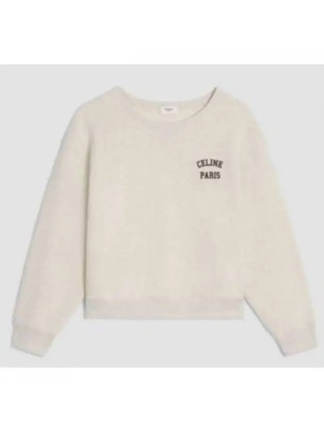CELINE Logo Print Cotton Fleece Loose Sweatshirt Cream