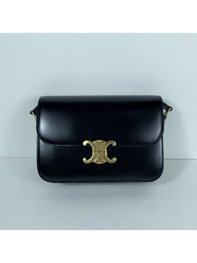 CELINE Classique Triomphe Shiny Calfskin Shoulder Bag Black