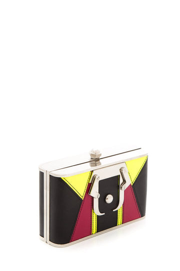 Paula Cademartori Neon Yellow & Black Leather Paneled Clutch NWT