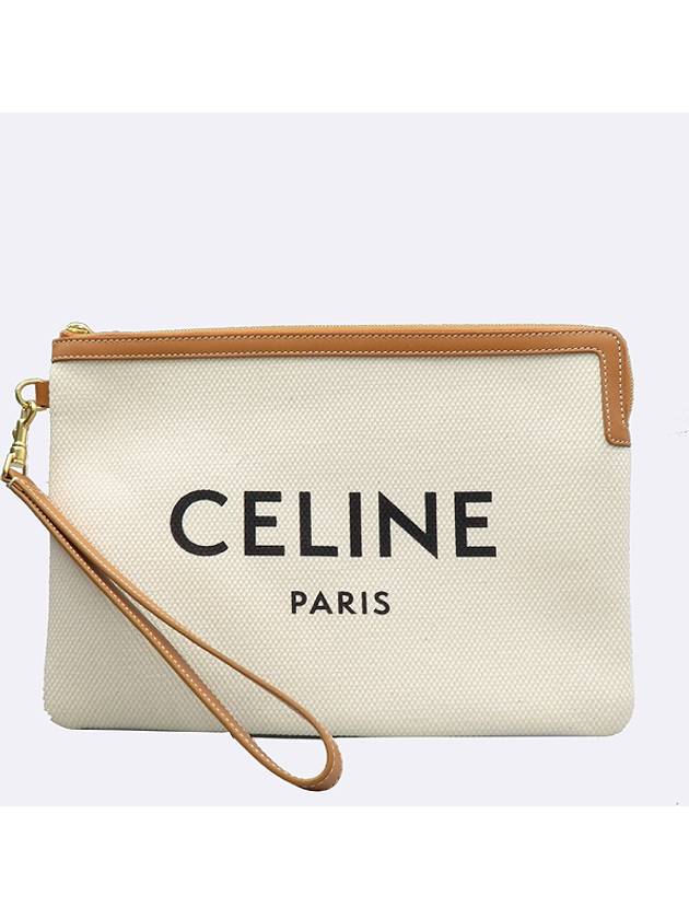 CELINE Celine 10E632CO8 Ivoric Color Fabric Canvas Logo Small Clutch Wrist Strap