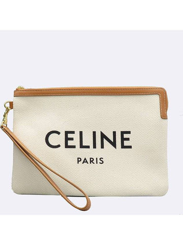 CELINE Celine 10E632CO8 Ivoric Color Fabric Canvas Logo Small Clutch Wrist Strap