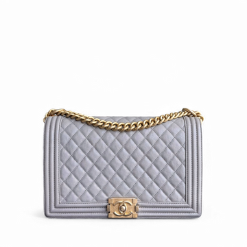 Chanel Boy Medium - Caviar 28CM Quilted Grey Gray Gold Hardware Series 26