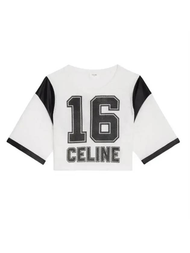 CELINE WoMen's 16 Print Jersey Mesh Crop Short Sleeve T-Shirt Black White