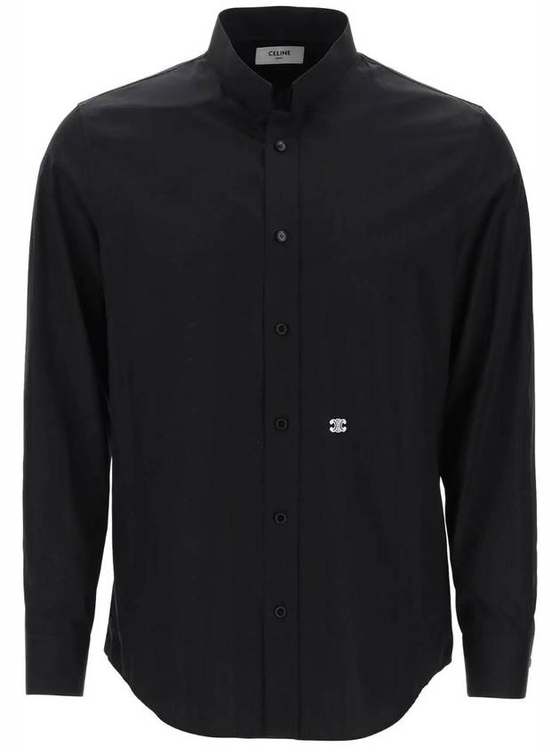 CELINE Triomphe Embroidered Inverted Collar Long Sleeve Shirt Black