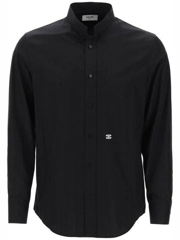 CELINE Triomphe Embroidered Inverted Collar Long Sleeve Shirt Black
