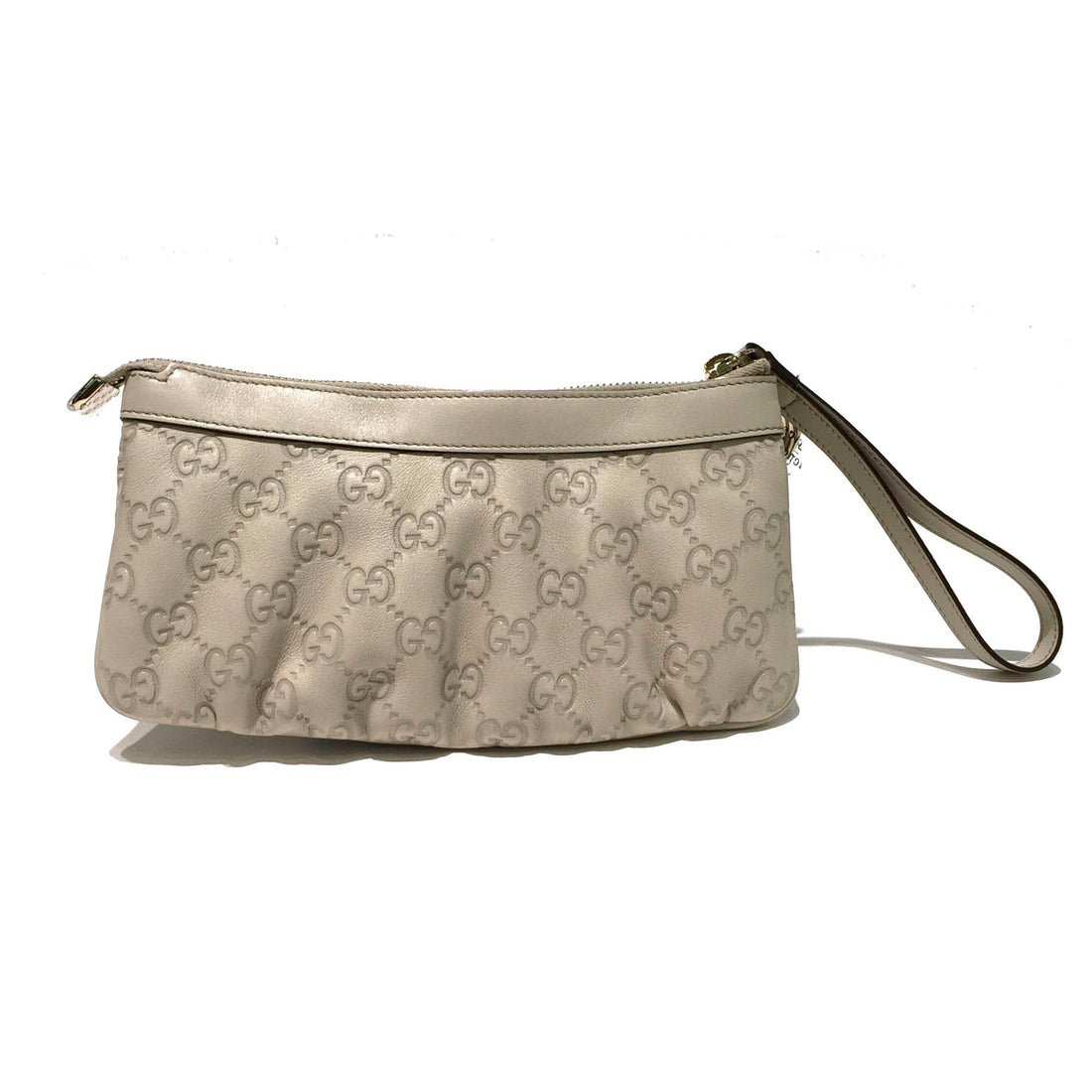 Gucci 212203 White GG Guccissime Leather Clutch