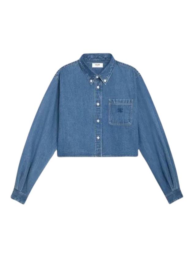 CELINE Union Ocean Wash Denim Crop Shirt Blue