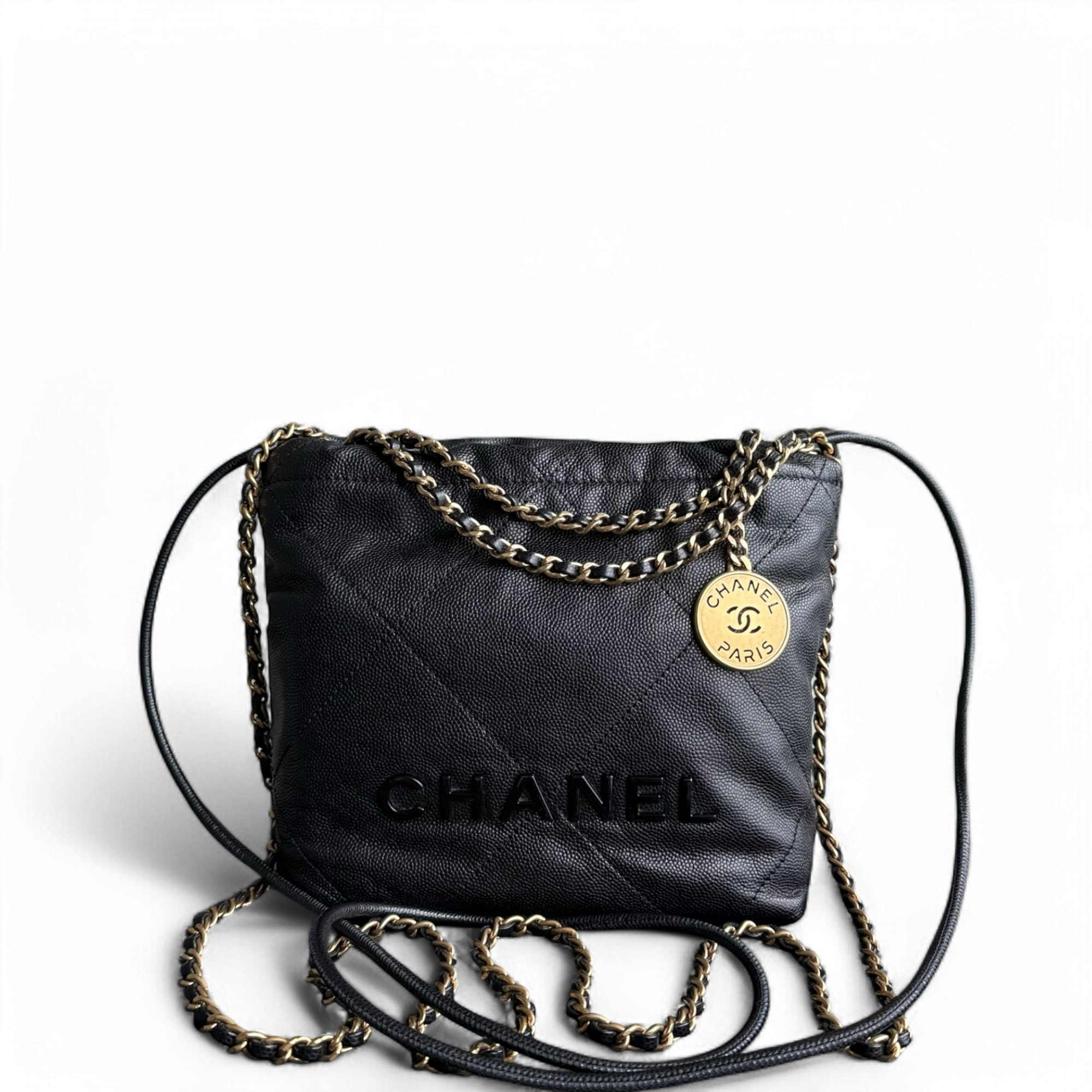 Chanel C22 Mini 22 Bag - Caviar Quilted Calfskin Crossbody Bag Gold Hardware Microchip