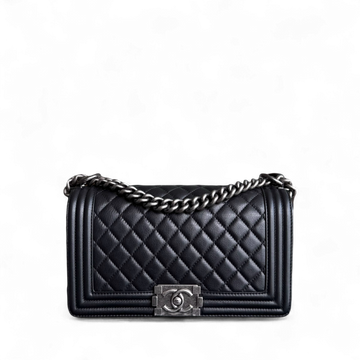 Chanel Boy Medium - 25CM Quilted Calfskin Black Ruthenium Silver Hardware Series 19