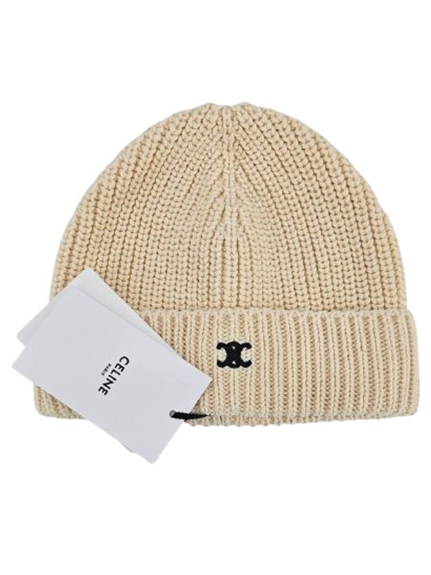 CELINE Triomphe Logo Cotton Beanie Ivory