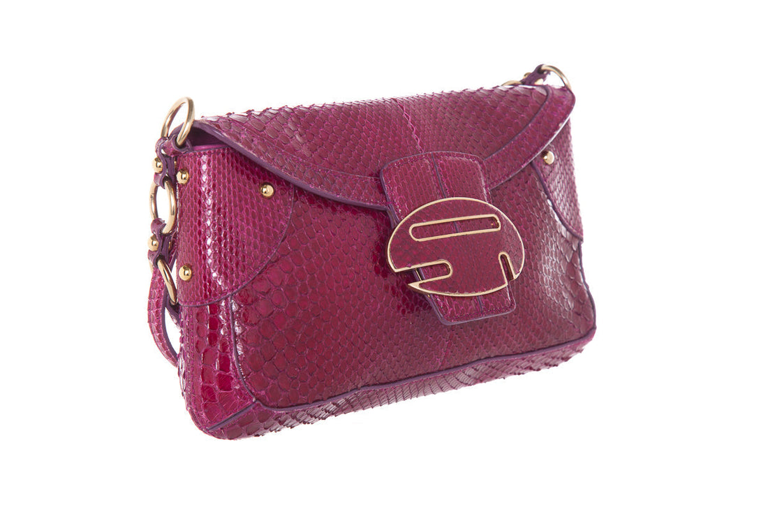 Sergio Rossi Magenta Lizard Skin Shoulder Bag