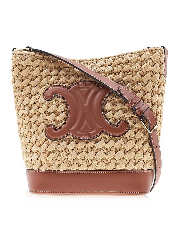 CELINE Cuir Triomphe Small Raffia Bucket Cross Bag Natural