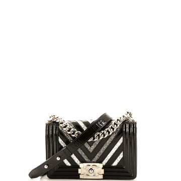 CHANEL Boy Flap Bag Chevron Patent with Glitter PVC Small