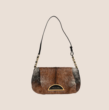 CHRISTIAN DIOR BLACK & BROWN COW PRINT MALICE SHOULDER BAG